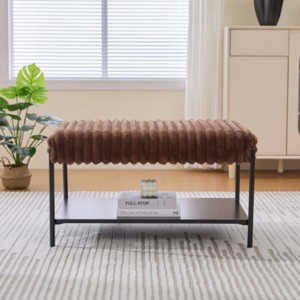 Syemin Ottomans and Benches Upholstered Ottoman Coffee Table Foot Rest, Footstool with Open Storage, Faux Fur Foot Stool, Brown, 30.7"*20.5"*17.7" - 1 of 4