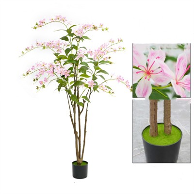 Fake Artificial Flower Trees,Weeping JasmineFake Silk Trees, Pink Tree with Real Touch Tech Faux Flowers, Faux Plant with Nursery Pot