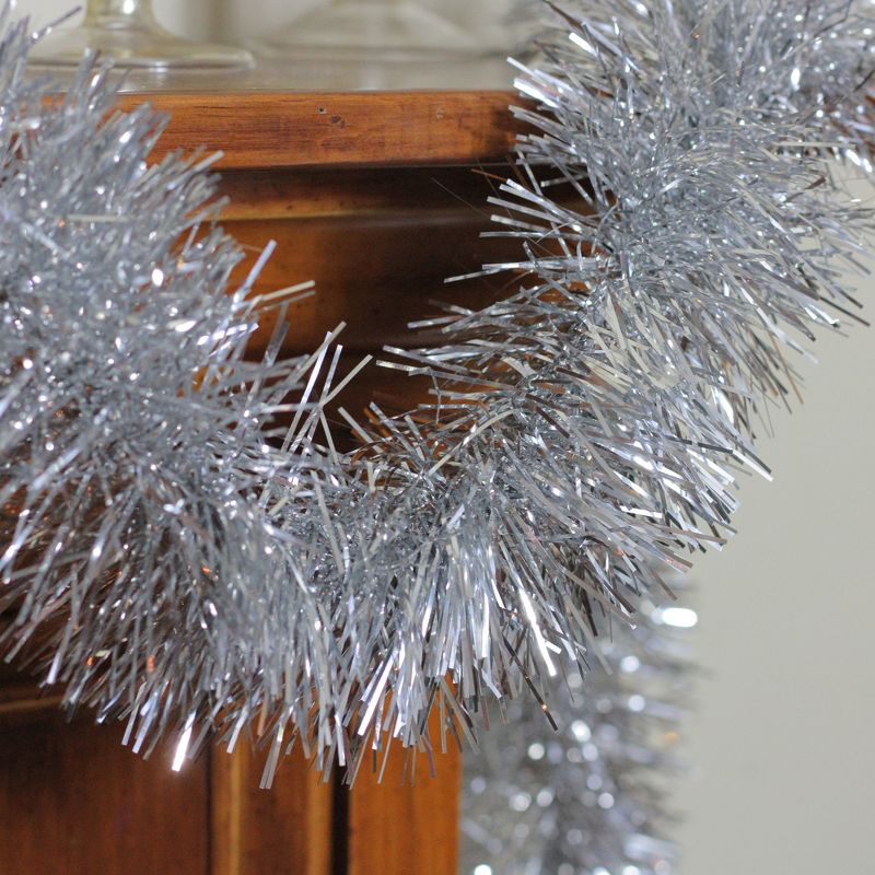 Northlight 50' x 4" Unlit Shiny Silver 6-Ply Foil Tinsel Christmas Garland, 3 of 5