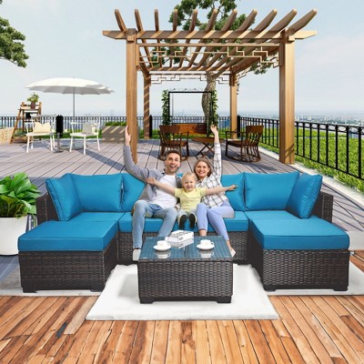 Lycvki Outdoor 7-Piece Wicker Sofa Sets with Cushions and Coffee Table