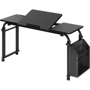 Overbed Table with Wheels, 47.24" Laptop Desk Cart, Adjustable Height & Length, 5-Setting Tilt Board, 350LBS Solid Wood/Steel for Home, Black - 1 of 4