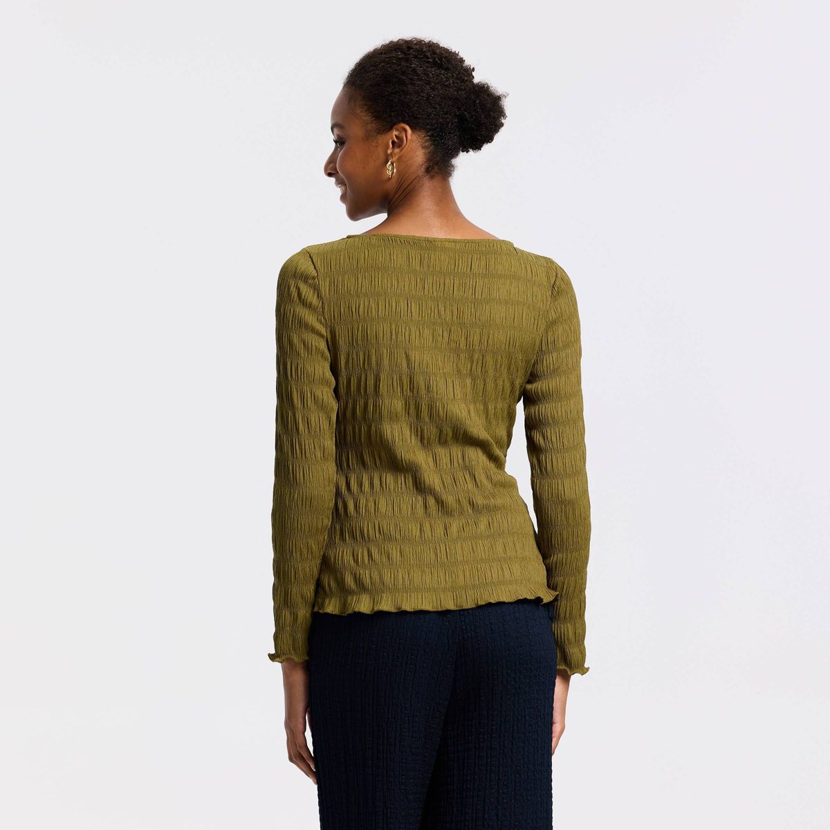 Women's Long Sleeve Boat Neck Crinkle Top - A New Day™ - thumbnail 9