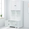 Tall Bathroom Storage Cabinet with 4 Doors and Open Shelves, Freestanding Floor Cabinet with Adjustable Shelf, MDF Organizer - 2 of 4