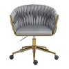Velvet Swivel Desk Chair with Wheels, Height Adjustable Hand-Woven Vanity Makeup Chair for Home Office, Bedroom, Living Room – Cuddlewood - 3 of 4