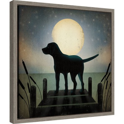 Moonrise Black Dog Framed Canvas Print 22.56" x 22.56"