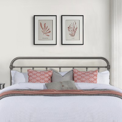 King Aged Pewter Metal Headboard with Spindle Design