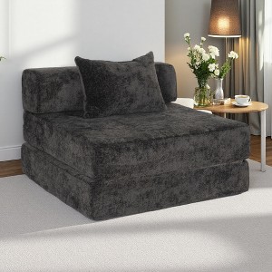Convertible Chenille Floor Sofa Bed Single Seater with Fixed Frame - 1 of 4