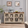 ORRD European Antique Style 4-Door Glass Cabinet - Modern Retro Display & Storage for Dining/Living Room（Beige ） - 2 of 4