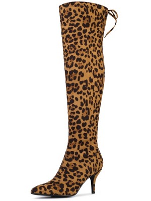 Allegra K Women's Stiletto Heels Back Bow Over the Knee Thigh High Boots