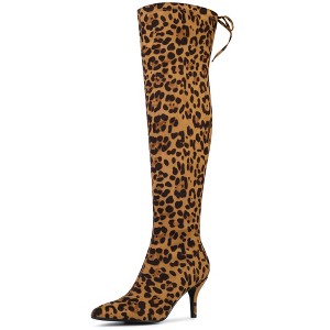 Allegra K Women's Stiletto Heels Back Bow Over the Knee Thigh High Boots - 1 of 4
