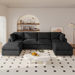 U Shaped Sectional Couch 134 Inch 4-Seater Modern Modular Sofa with 2 Ottoman,Chenille Deep Seat Couches for Living Room, Bedroom and Apartment - 1 of 4