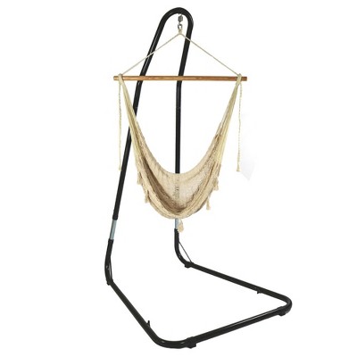 Sunnydaze Large Cotton/Nylon Outdoor Mayan Hammock Chair with Adjustable Stand - 330 lb Weight Capacity - Natural