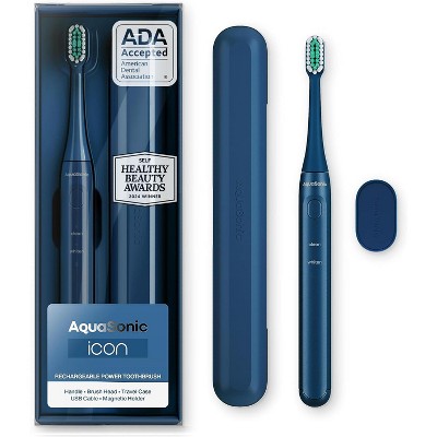 Aquasonic Icon ADA-Accepted Rechargeable Toothbrush | Magnetic Holder & Slim Travel Case | 2 Brushing Modes & Smart Timers | Modern & Convenient