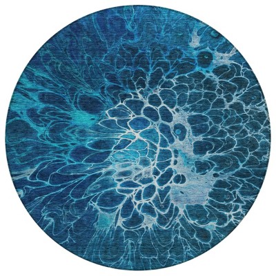 Navy Blue And Sky Blue Abstract Washable Indoor Outdoor Area Rug