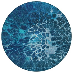 Navy Blue And Sky Blue Abstract Washable Indoor Outdoor Area Rug - 1 of 4