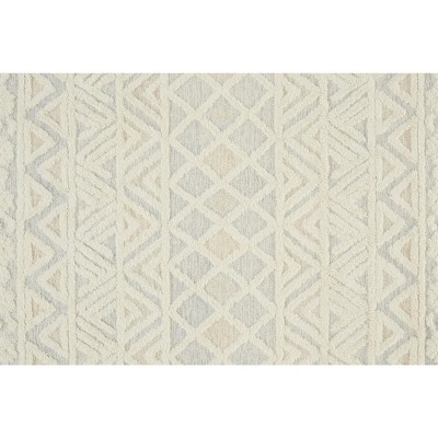 Scandinavian Cream and Blue Wool Geometric Area Rug