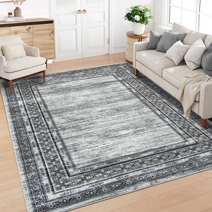 Machine Washable Area Rug with Rubber Backing Low Pile Modern Bordered Foldable Rugs - 1 of 4