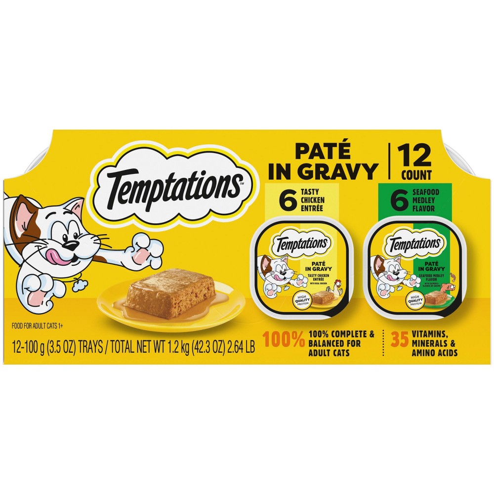 Temptations Pate in Gravy Seafood and Chicken Flavor Wet Cat Food - 12ct