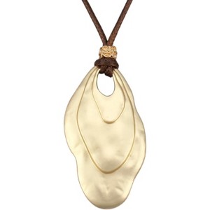 Leather and Wood Necklace Chunky Circle Pendant Boho Jewelry for Women - 1 of 4