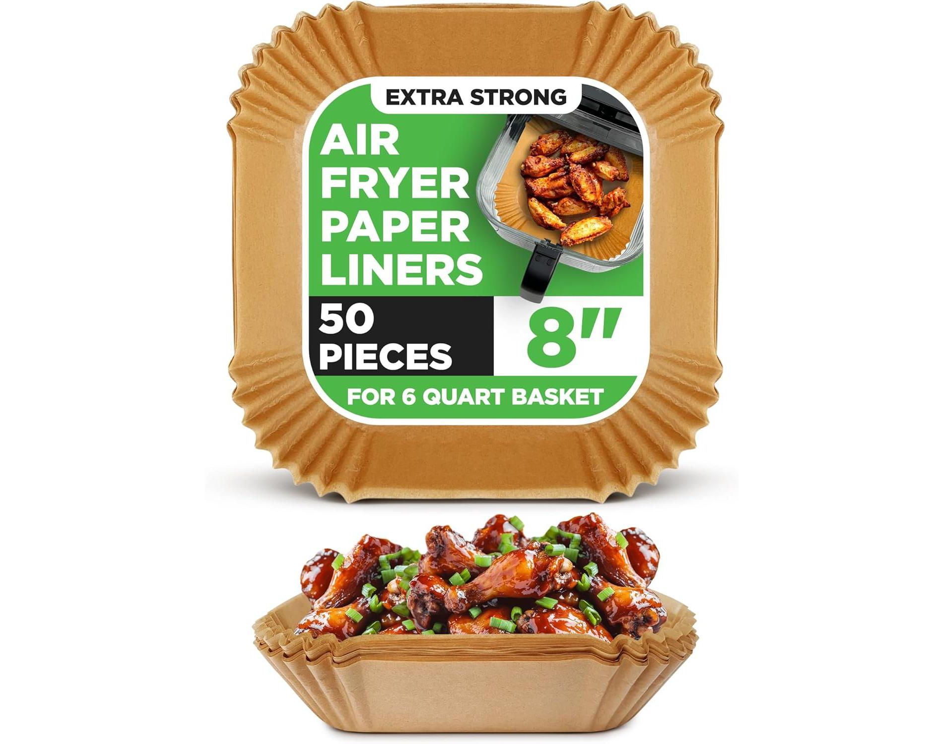 NutriChef Air Fryer Paper Liners (50-Pack) – Non-Stick, Parchment Paper for Cooking, Baking, and Frying