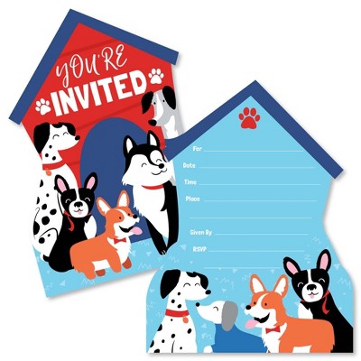 Big Dot of Happiness Pawty Like a Puppy - Shaped Fill-in Invitations - Dog Baby Shower or Birthday Party Invitation Cards with Envelopes - Set of 12