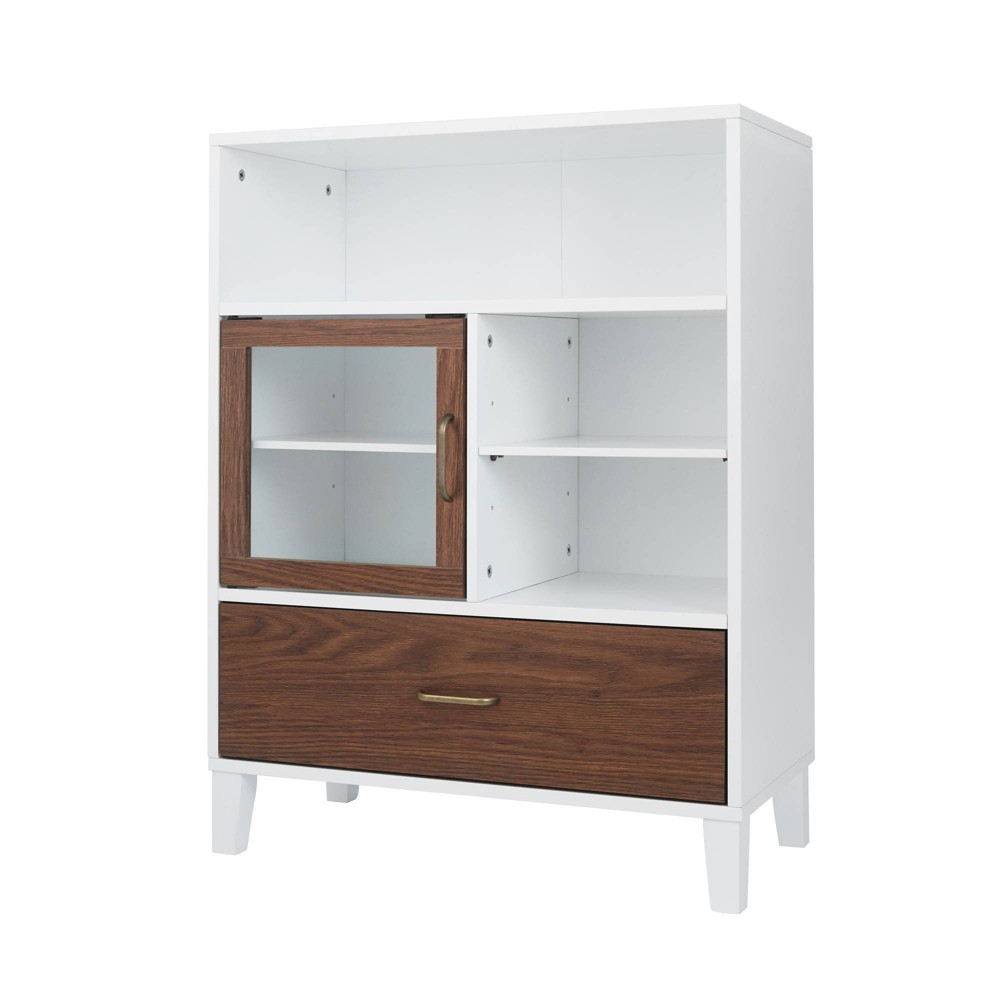 Photos - Wardrobe Teamson Home Tyler Two Tone Modern Wooden Floor Storage Cabinet Walnut/White - Elegant Home Fashions