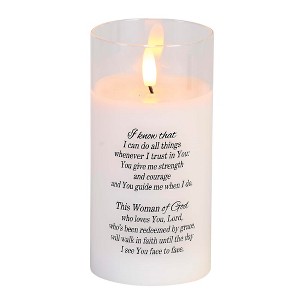 Dicksons DPGC-06-100WH Woman of God I Know That I Can Do All Things White 6 x 3 Glass Encouraging Flameless LED Candle - 1 of 2