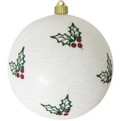 Christmas by Krebs Snowball White and Green Holly Shatterproof Glitter Christmas Ball Ornament 8" (200mm)