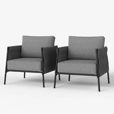 LayinSun Outdoor Patio Woven Rope Chairs, 2-Person Deep Seating Modern Armchairs 2-Seat for Outside