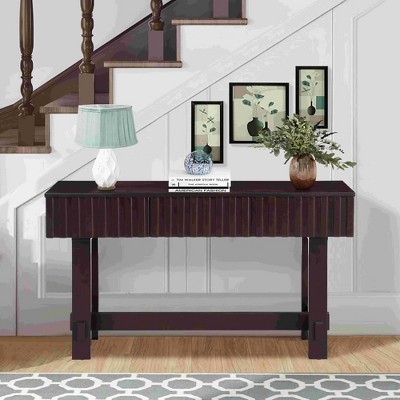 VYNXARIA 52 inch Sofa Table with Storage Drawers,Mid Century Farmhouse Fluted Console Table with Solid Wood Legs£¬Entryway Table