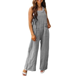 BLUEMING Womens Jumpsuits Loose Bib Pants Overalls Adjustable Straps Baggy Rompers Jumpsuits Wide Leg Pants - 1 of 2