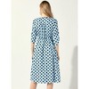 Allegra K Women's Polka Dots Print Ruched Sleeve Button Drawstring Waist Midi Dress - 4 of 4