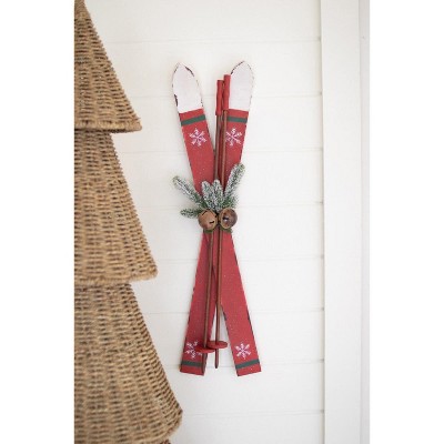 Handcrafted Red Wooden Skis – Wall or Mantel Decor – 30"Tall Set of 2 by Kalalou