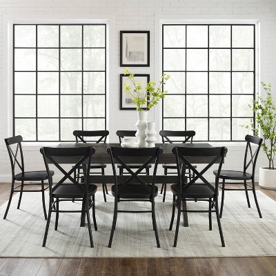 Hayden Matte Black 9-Piece Farmhouse Wood Dining Set with X-Back Chairs