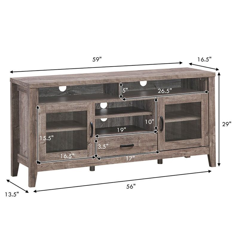 Costway TV Stand Tall Entertainment Center Hold up to 65'' TV w/ Glass Storage & Drawer, 2 of 11