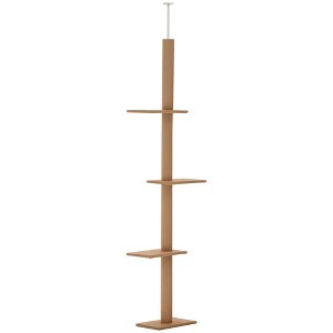 PawHut Floor to Ceiling Cat Tree Cat Climbing Tower with Sisal-Covered Scratching Posts Natural Cat Tree Activity Center for kittens - 1 of 4