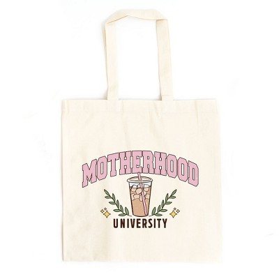 City Creek Prints Motherhood University Drink Canvas Tote Bag - 15x16 - Natural
