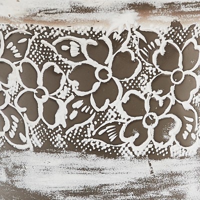 Whitewash Metal Dogwood Flower Embossed Waste Basket