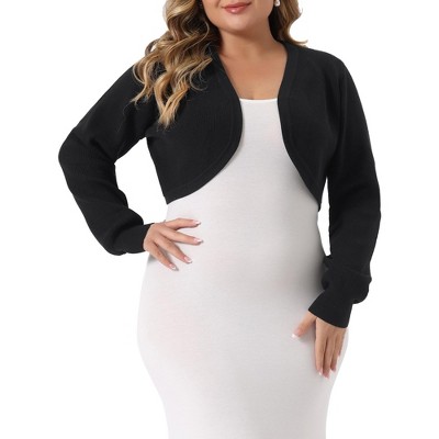 Agnes Orinda Women's Plus Size Long Sleeve Open Front Ribbed Soft Knit Crop Cardigan