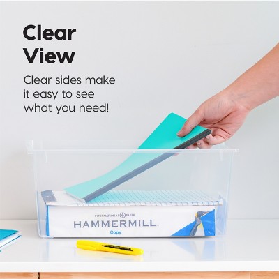 Clear Stackable Plastic Storage Bins with Blue Buckles, 12 Quart, 4 Pack