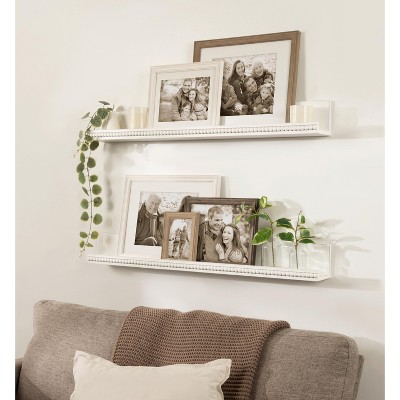 White Beaded Floating Wall Shelf, 36-Inch MDF