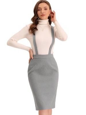Allegra K Women's Pencil High Waist Adjustable Strap Split Back Bodycon Suspender Skirts