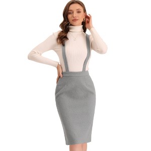 Allegra K Women's Pencil High Waist Adjustable Strap Split Back Bodycon Suspender Skirts - 1 of 4