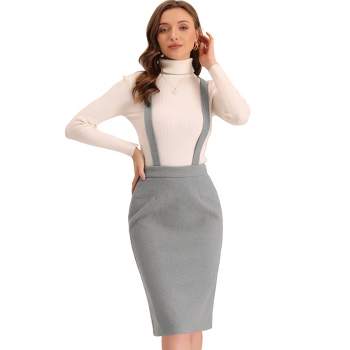 Allegra K Women's Pencil High Waist Adjustable Strap Split Back Bodycon Suspender Skirts