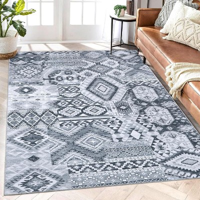 Area Rug Living Room Rug Non Slip Washable Rugs for Bedroom  Geometric Aesthetic Carpet Stain-Resistant Foldable Thin Floor Cover