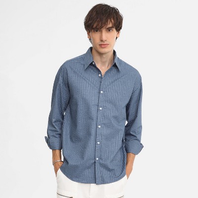 Campus Sutra Men Men's Lapis Blue Candy-Textured Shirt