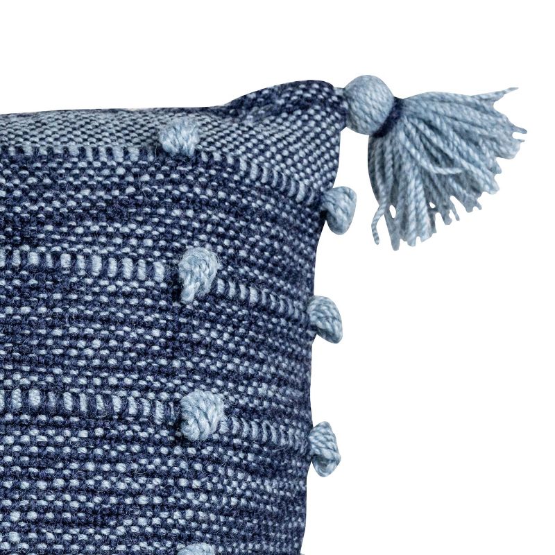 Blue with Corner Tassels 18X18 Hand Woven Filled Outdoor Pillow - Foreside Home & Garden, 5 of 7