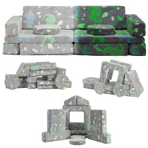 Garvee 12-Piece Modular Kids Couch, Convertible Dinosaur Glow in The Dark Sofa,Dinosaur/Gray - 1 of 4
