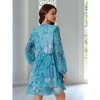 Seta T Women's V Neck Floral Long Sleeve High Waist Chiffon Ruffle Swing Skater Mini Dress - 4 of 4