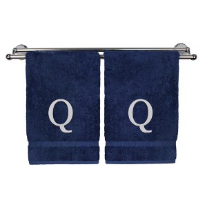 BC BARE COTTON Monogrammed Hand Towel, 100% Turkish Cotton - Set of 2 - Navy - White Block - 1 of 4